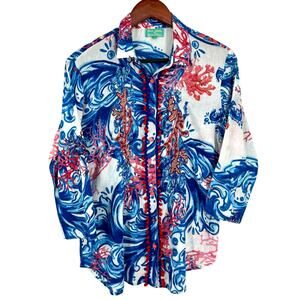 Antica Sartoria By Giacomo Cinque Small Beaded Tropical Blouse Shirt Top Beach
